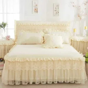 Luxury King Size Bed Cover Lace Quilted Thicken Non slip Bed Skirt Queen Size Fitted Bed Sheet with Cover Bedding Sets