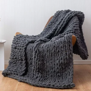 Luxury Knit Throw Nature Large Soft Cozy Polyester Handmade Chunky Chenille Knit Blanket