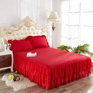 Luxury Lace Bed Skirt Three Piece Set 100TC Pure Polyester Geometric Pattern Household Quilt Cover Mattress Protection Cover