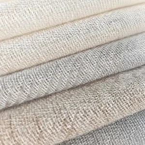 Luxury Linen Look Yarn Dyed Lightweight Gold Silk Voile Sheer Curtain Fabric Woven Warp Knitted Grommet Panels Living Room Decor
