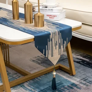 Luxury Linen Table Runner Crystal Bead Tassel Handmade Waterproof Home Hotel Event Decor