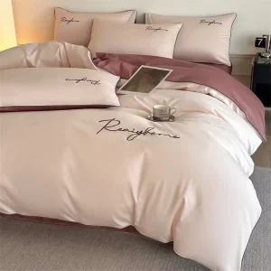 Luxury Long Staple Cotton Duvet Set Skin Friendly Solid Color Pure Cotton Bedding Set