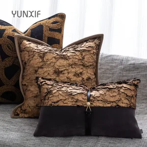 Luxury Metallic Bronze & Suede Lumbar Pillow Designer Rectangular Cushion with Leather Belt Decors for Sofa Bed (Customizable)