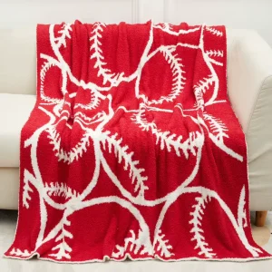 Luxury Microfiber Double Side Baseball and Softball Printing Fleece Cozy Soft Blanket Red Plush Throw Blanket