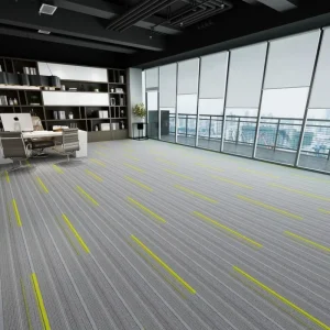 Luxury Minimalist Office Interlocking Long Carpet Planks Grey With Color Strip Anti-static Fireproof Linear Floor Mat