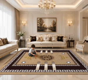 Luxury Modern Abstract Plush Area Rug Machine Washable Polyester Non Slip TPR Backing Soft Printed Floor Mat Bedroom Living Room