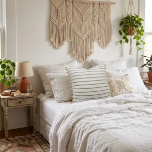 Luxury Modern Boho Striped 100% Polyester Cushion Cover Wooden Bead Trim Rustic Linen Texture Throw Pillow Case for Sofa Living