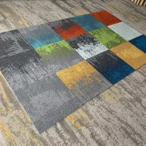 Luxury Modern Colorful Jacquard Carpet Tiles for School 50×50 cm PP Nylon Blend PVC Backed Floor Geometric Carpet Tiles