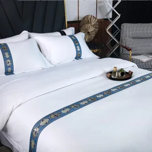 Luxury Modern Egyptian Cotton Sateen Duvet Cover Set Floral Embroidery Bed Sheet Pillowcases Bedding Set for Hotel Hospital Use