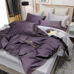 Luxury Modern Embroidered Bedding Set Available in Solid or Two Tone Colours Made From Polyester Fibre Fabric