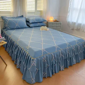 Luxury Modern Embroidered Solid 100% Cotton 400TC Bed Skirt Sheet Set Home Use
