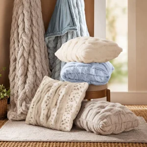 Luxury Modern Faux Fur Decorative Throw Pillow Ultra Soft Fluffy Plush Removable Zipper Cover Neck Support for Sofa Couch Bed