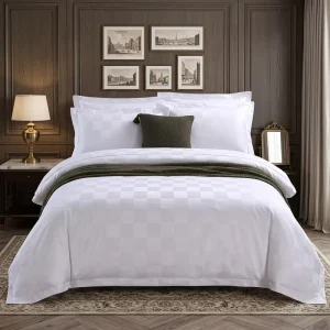 Luxury Modern Hotel Bedding Set White Cotton Jacquard Comforter 300TC Solid Pattern 3pcs Washable