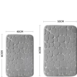 Luxury Modern Non Slip Washable Super Water Absorbent Thin Polyester Tufted Machine Made Puzzle Pattern Cobblestone Bath Mat
