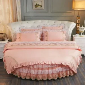 Luxury Modern Printed Round Bed Skirt Comforter Set with Fitted Sheet Set Customizable Mattress 500TC Cotton
