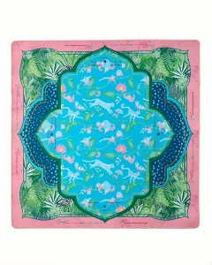 Luxury Modern Tropical Jungle Mahjong Mat Turquoise Floral Monkeys White Tigers 31.5 Inch Non Slip Portable Eco Friendly