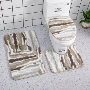 Luxury Moon Velvet Bath Mat Set with Geometric Design Brown Non-Slip Bathroom Floor Mat Three-Piece Set for Toilet Use Home