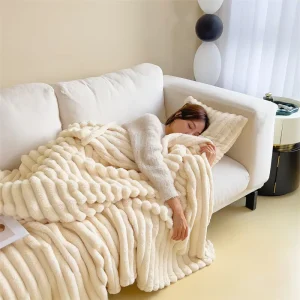 Luxury Multifunctional Winter King Size Rabbit Cashmere Print Bed Blankets for Nap Office Sofa Car Home