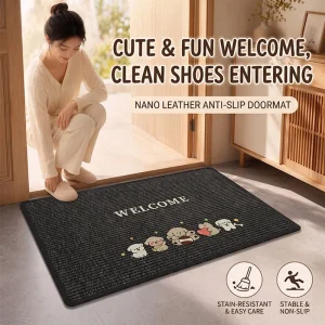 Luxury Nappa Leather Door Mat Super Absorbent Quick Dry Non Slip Washable Indoor Entrance Mat Heavy Duty TPR Anti Skid Backing