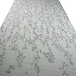Luxury Nonwoven Sheer Spandex Nylon Beaded Fabric Embroidered Sequin Wedding Dobby Style Weft Knitted Stretch Breathable Fabric