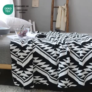 Luxury OEKO Eco Friendly Jacquard Blanket Modern Black 100% Cotton Knitted Throw for Home