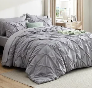 Luxury OEKO TEX Skin friendly Twist Flower Design Grey Color 7 Piece Cotton Bedding Comforter Set