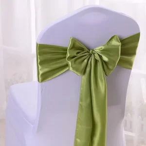 Luxury Olive Green Chair Sash Satin Fabric for Wedding Banquet and Home Decor