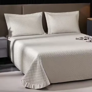 Luxury Plain Cotton King Size Bedspread Set 3 Piece Water Resistant 300tc Comforter Quilted Blanket Bed Cover