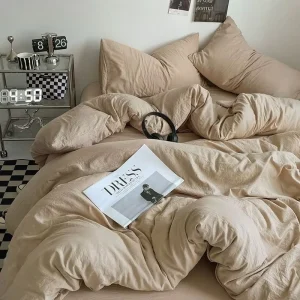 Luxury Plain Dyed 4 PCS Duvet Cover Set with Bed Sheet Custom Size Duvet Cover Flat Sheet 2 Pillowcases