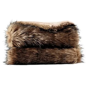 Luxury Plush Faux Fur Throw Blanket Modern Winter Design Super Warm Fuzzy Brown Black Tipped Machine Washable
