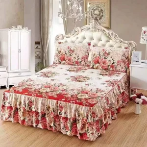 Luxury Polyester High Quality Bedspread Queen Bed Skirt Bed Sheets Set with Pleats Skirt