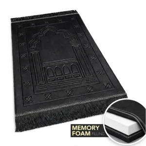 Luxury Polyester Memory Foam Prayer Mat Embossed Islamic Design Exquisite Patterns Tassels Anti Slip Surface for Home Travel