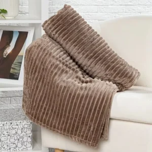 Luxury Polyester Tassel Bed Blankets Stripe Solid Soft Warm Fluffy Winter Sofa Throws Custom Other Luxury Fleece
