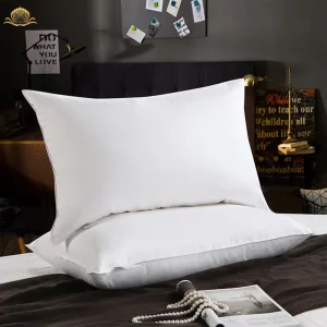Luxury Premium Goose Duck Down Feather Hotel Bed Pillow 100% Cotton Cover 400TC Thread Count Oblong Shape for Comfortable Sleep