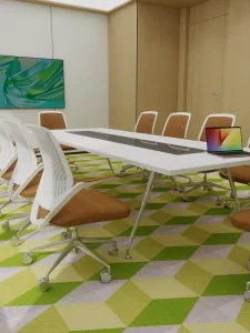 Luxury Premium Modern Green and Gray Modular Carpet Tile Designed for Boardrooms and Professional Conference Interiors