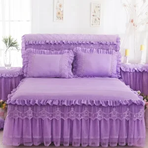 Luxury Princess Bedding Sheet Set Lace Bed Skirt Wedding Bedding Set with Pillowcase