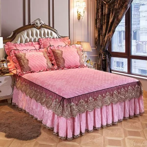 Luxury Princess Crystal Velvet Bed Skirt Single Piece Ultra Soft Thickened Warm Bedspread Elegant Ruffled Design for Home Hotel