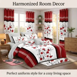 Luxury Printed 12 Piece Bedding Set with Matching Curtains Pillowcases Pillow Covers 100% Polyester Wrinkle Resistant Bed Linens