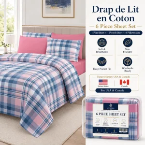 Luxury Printed 6 Piece Sheet Set Drap De Lit En Coton Bed Sheet Set for USA Canada Market