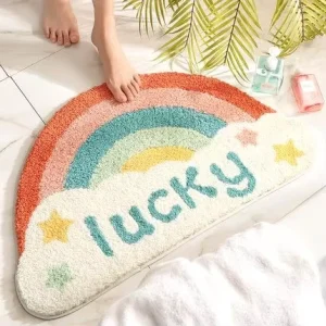 Luxury Printing Fluffy Rainbow Animal Anti Slip Half Circle Bath Mat Carpet Rug for Kid Bathroom