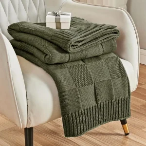 Luxury Quality Acrylic Cable Knitted Sofa Bed Throw Blanket Jacquard Knit Soft Touch for Couch