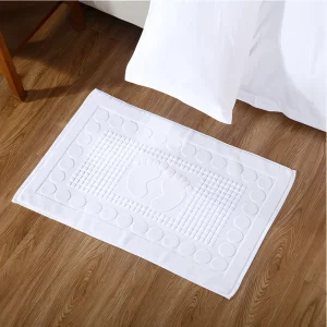 Luxury Quality Customized Strong Water Absorption Jacquard logo 32S White 100%cotton Hotel Bath Mat