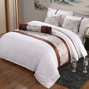 Luxury Quality Egyptian Linen Woven Bedding Set with Animal Pattern Embroidery Hotel Use Scarf Inspired Bed Runner Fitted Sheets
