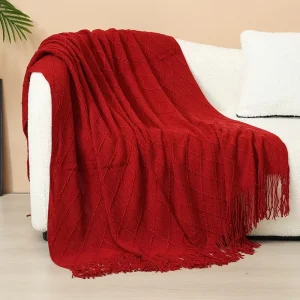 Luxury Quality Multicolor Sofa Couch Tassel Cable Knit Blankets Soft Touch AC Bed Acrylic Knitted Blanket