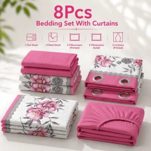 Luxury Queen King Size Bed Sheet Set with Curtains Pillow case 8 Pieces Bed Sheet Thicker Fabric Bedding Sheet