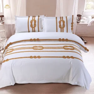 Luxury Queen Size Hotel Bedding Set Modern Woven Flat Bed Sheets Duvet Quilt Cover FittedSheet