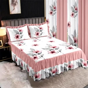 Luxury Quilted Bedspread Bedding Sheet 7 Pieces Patchwork Bedskirt with Curtains Bedsheet Set