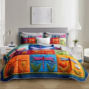 Luxury Quilted King Size Bed Cover Set Plush Comforter Floral Pattern Embroidery Cotton Filling Modern Home Bedspread