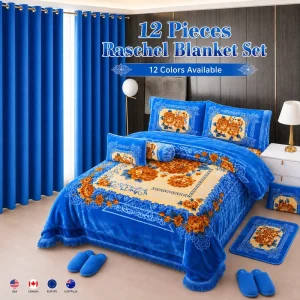 Luxury Raschel Blanket Set 12 Pieces Couverture Bedding Set with Curtains Heavy Weight Blanket for Winter