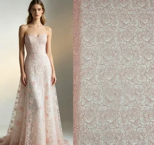Luxury Rose Gold Heavy Beaded Rose Lace Fabric Handmade Sequins Embroidery Tulle for Bridal Wedding Evening Dress